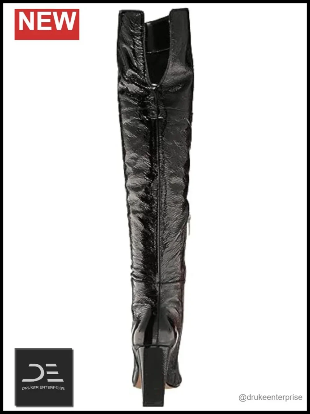 Leather Over-the-Knee Bootie with Zipper Closure Pointed Toe Flare Heel